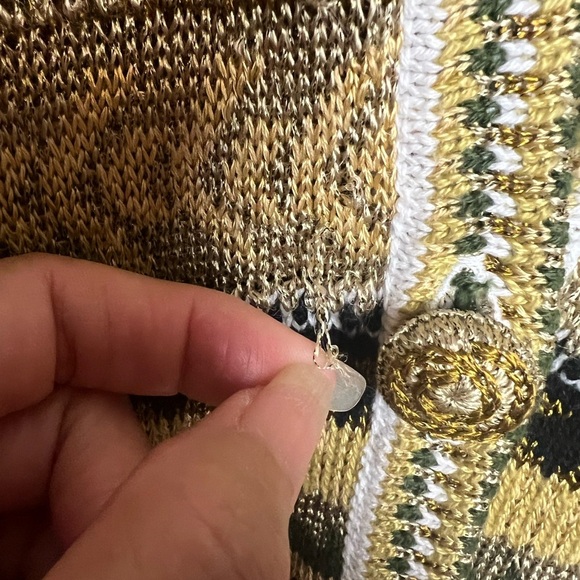 Vintage Dana Buchman Gold Brown Patterned Vneck Cardigan Medium - Picture 12 of 12